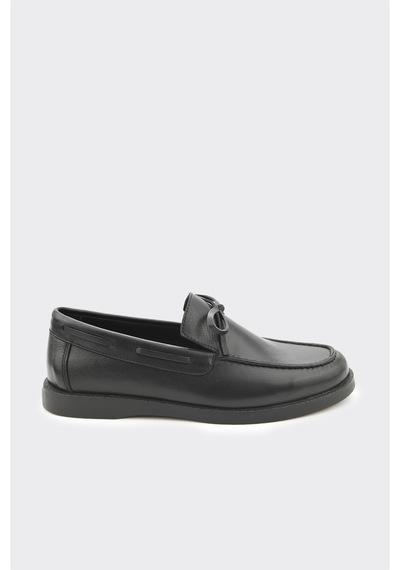 Derinet Hakiki Deri Püsküllü Kadın Loafer Siyah Siyah