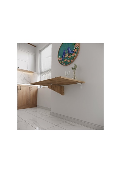 60x45 Cm 1. Sınıf Açılır Kapanır Duvara Monte Raf Masa - Mutfak Masası Atlantik Çam