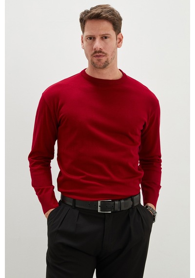 Fullamoda Basic Bisiklet Yaka Regular Fit Triko Kazak Kırmızı