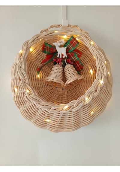 Bambu Led Işıklı Duvar Sepeti Bej