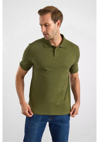 Süvari Haki Regular Düz Nakışlı Pike Düğmeli Polo Yaka Tişört Ts1014000473-yh1