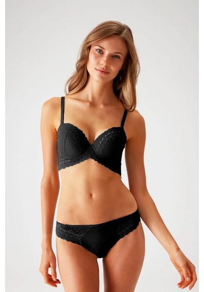 Pierre Cardin Dantelli Push Up Sütyen Takım Siyah