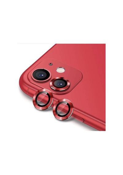 Apple İphone 12 Mini Kamera Koruyucu Lens Mercek Metal Çerçeveli 2li Set Kırmızı Red