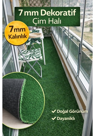 7 Mm Dekoratif Çim Halı Doğal Görünüm, Pratik Kullanım 100 x 550
