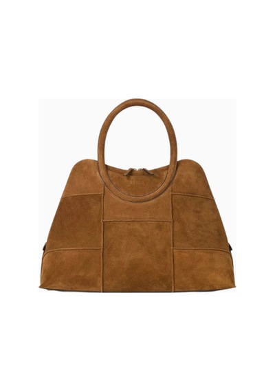 Staud Naomi Kahverengi Patchwork Süet Satchel Çanta, Zarif Ve Modern Tasarım El Çantası