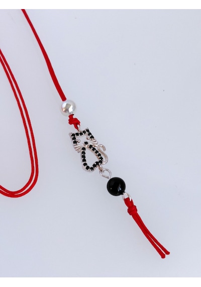 925 Ayar Gümüş Zirkon Taşlı Kırmızı İp Kedi Püskültasarım Choker Kadın Kolye Beyaz - Gümüş 925 Ayar Gümüş Zirkon Taşlı Kırmızı İp Kedi Püskültasarım Choker Kadın Kolye Beyaz - Gümüş