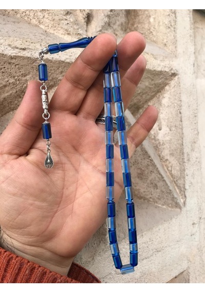 Sürmeli Model Mavi Tonda Kesme Toz Kehribar Tesbih