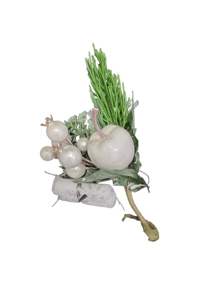 48-0033 Yılbaşı Yapay Çiçek Beyaz Bitkili Yapraklı Boy 17cm