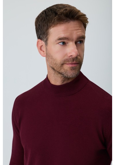 Morven Erkek Koyu Bordo Basic Yarım Balıkçı Yaka Dinamik Fit Triko 27kc017001752 Koyu Bordo