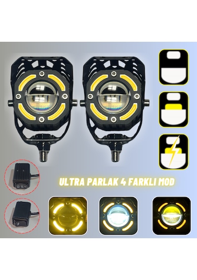 Led Motosiklet Ve Off Road Sis Farı Çakarlı Ultra Parlak 4 Modlu