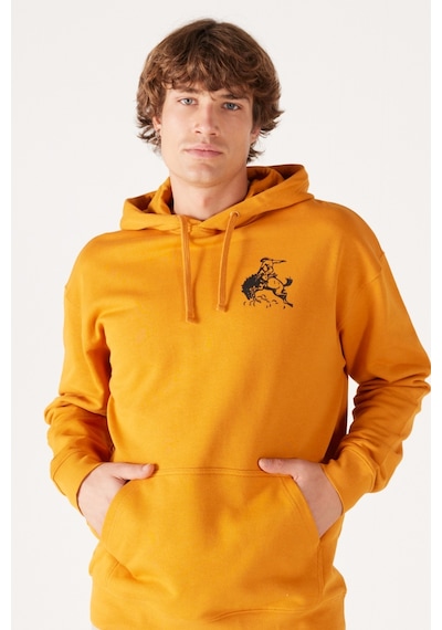 Wrangler Loose Fit Rahat Kesim Pamuk Kapüşonlu İçi Polarlı Sırt Baskılı Turuncu Sweatshirt W656I4H43 Hardal