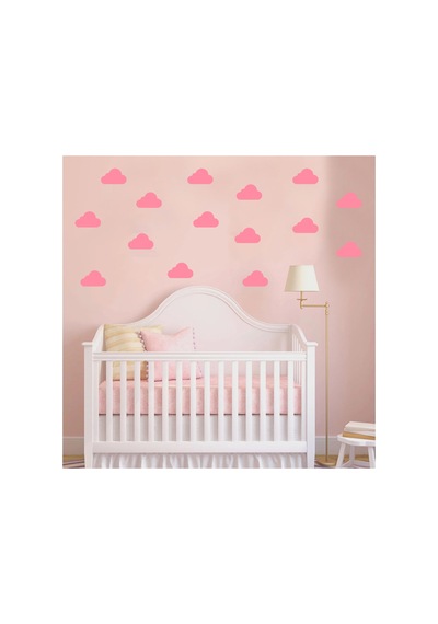 7,5 Cm Ebatlarında Farklı Şekillerde Bulut Duvar Sticker Seti - 72 Adet Bebe Pembe