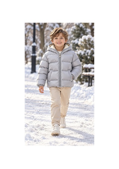 Messlife Kapüşonlu Gri Çocuk Şişme Mont Gri - 929231359 Gri