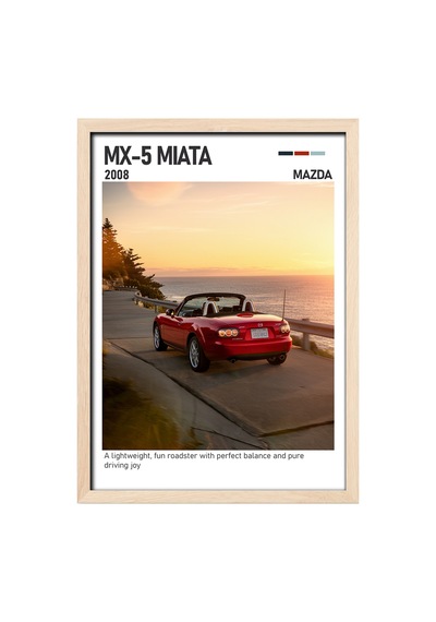 Mazda Mx-5 Miata Ahşap Çerçeveli Poster Tablo Roadster Keyfi Ahşap 01