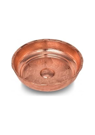 Turna Bakır Kurnacı Hamam Tası 18 CM Makine İşleme Kırmızı Turna Gümüş