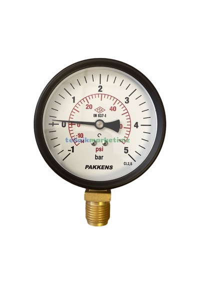 100MM -1/+5 Bar ALTtan Çıkışlı G1/2" ManovakuMMetre Pakkens