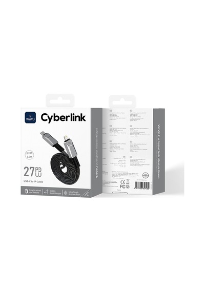 Wiwu Wi-c077 Cyberlink Serisi Type-c To Lightning Hızlı Şarj Özellikli Şarj Kablosu 27w 1m Gümüş Gümüş
