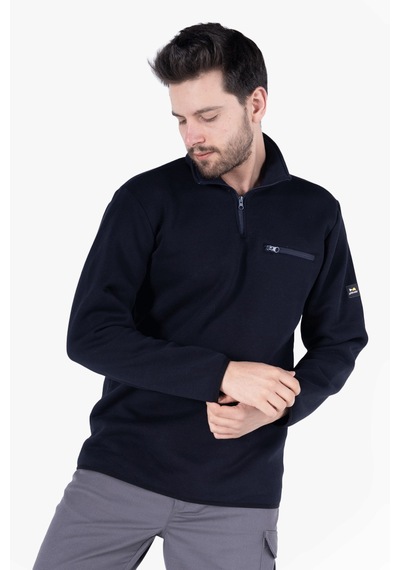 3 İplik Dik Yakalı Fermuarlı Sweatshirt Lacivert