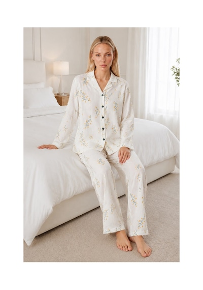 Fit Women Kadın Desenli Beyaz Pijama Takımı 4674