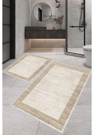 Eliana Home Dijital Baskı 2'li Banyo Paspas Takımı Lna5-1499 100x60 Ve 60x50 Cm Bej