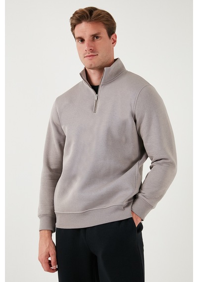 Buratti Pamuklu Regular Fit Yarım Fermuarlı Dik Yaka Erkek Sweat 59052592 Kül