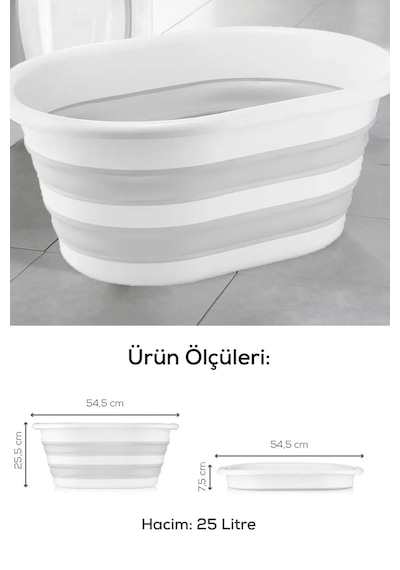 Katlanabilir Çamaşır Sepeti Katlanır Çamaşır Selesi Yeni Nesil Akordiyon Sele 54,5x39x25,5cm Gri