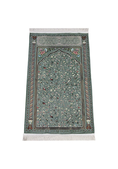 Haki Çiçekli Ravza Desenli Astarlı Şönil Seccade 001