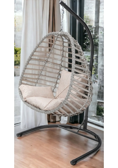 Tu Tienda Rattan Tek Kişilik Bahçe Balkon Ev Salıncağı,beyaz Krem 2