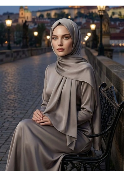 Camellia Scarfs Abiye Saten Janjan Şal Gümüş Göz Kamaştıran Zarafet