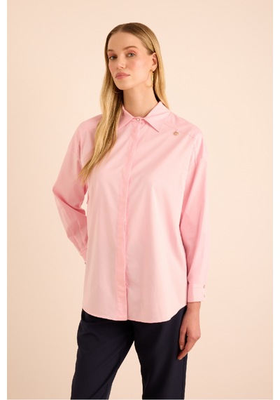 Aker Sırtı Volan Detaylı Cotton Gömlek Pembe Pembe