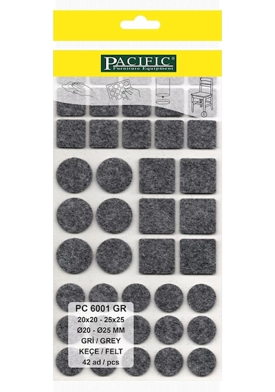 Pacıfıc Gri Yapışkanlı Karma Keçe 20x20, 25x25 - Ø 20mm,ø 25mm