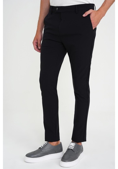 Efor Slim Fit Yan Cepli Esnek Düz Siyah Pamuk Pantolon P 1197 Siyah