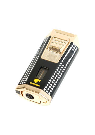 Cohiba Çift Torch Pürmüz Delicili Siyah Beyaz Nokta Desenli Metal Puro Çakmağı - Tr9475