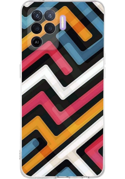 Oppo A94 Uyumlu Kamera Korumalı Labirent Grafiti Tasarımlı Şeffaf Silikon Kılıf Şeffaf