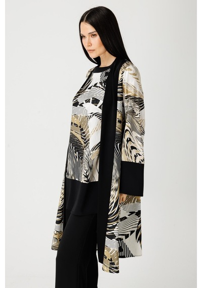 Esswaap Özel Desenli Kimono Tunik Pantolon Takım Haki Yeşil