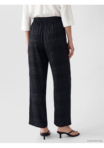 Lcw Everyday Siyah Loose Fit Ekose Kadın Pantolon