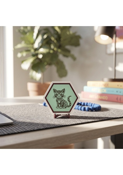 Sanatsal Kedi Temalı Dekoratif Masaüstü Süsü Sevdikleriniz İçin Anlamlı Ve Modern Bir Hediye Seçimi 10x10 Cm, Açık Yeşil