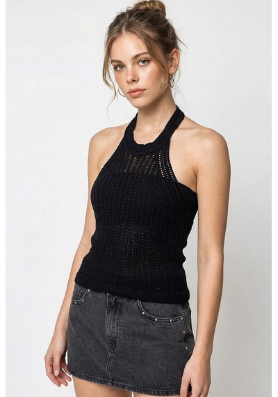 Shade Kadın Halter Yaka Ajurlu Triko Bluz 60261508 - Siyah
