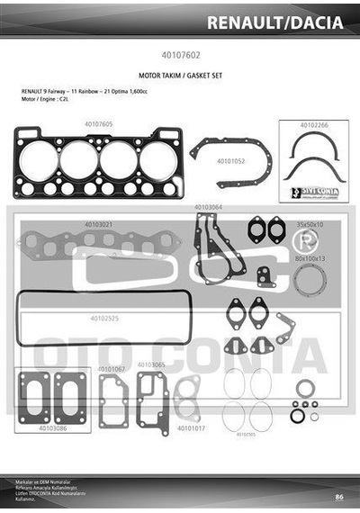 OTO CONTA 40107602 MOTOR TAKIM CONTA R9 FAIRWAY R21 OPTIMA KEÇELI