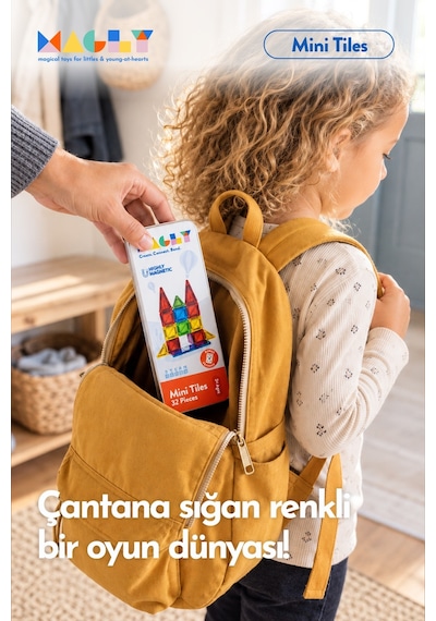 Magly Mini Tiles - Seyahat Boy Manyetik Yapı Blokları - Çocuklar İçin Metal Kutulu 32 Parça Mini Manyetik Oyun Seti
