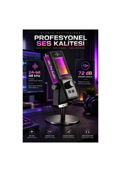 Robeve Yk-mc673 Profesyonel Rgb Oyuncu Mikrofonu Ve Yayıncı Mikrofonu Usb Type-c Mikrofon, Cardioid Ses Yakalama, Gürültü Azaltma, Ses Kontrolü, Gaming, Podcast, Canlı Yayın Ve Pc Mikrofonu