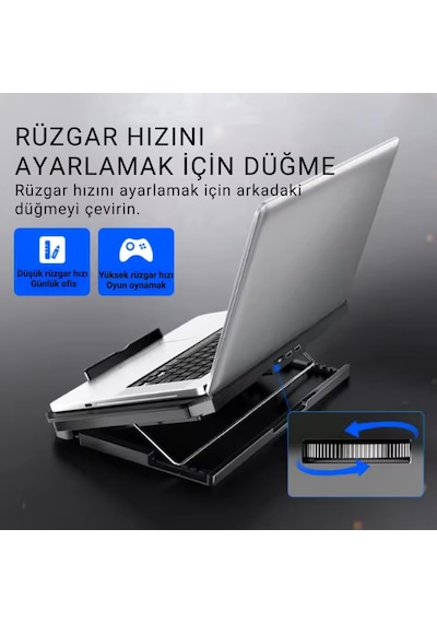 Polham Hızı Ayarlanabilir Laptop Soğutucu Notebook Standı - 4 Kademeli Yükseklik Ayarlı, 2 Usb Girişli Stand