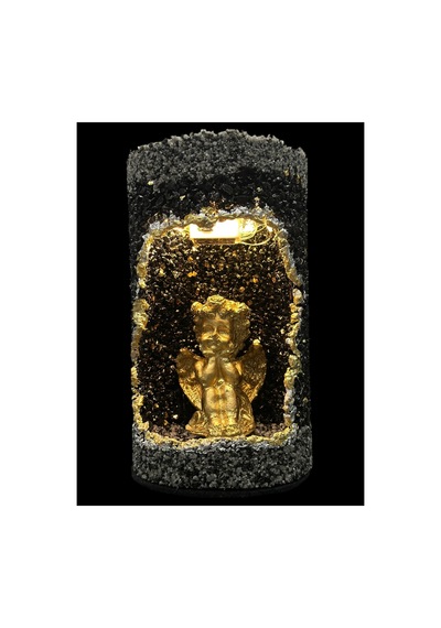 Kadın Ve Melek Figürlü Led Işıklı Tealight Mumluk 2 Li Siyah Gold Ve Gümüş 20x10 Ve 16x10 Cm