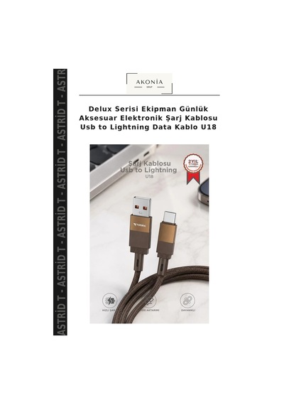 Delux Serisi Ekipman Günlük Aksesuar Elektronik Şarj Kablosu Usb To Lightning Data Kablo U18