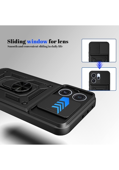 Caseonn Oppo Reno 15 Pro 5g Kılıf Sürgülü Kamera Korumalı Yüzüklü Mıknatıslı Tank Kapak Lacivert