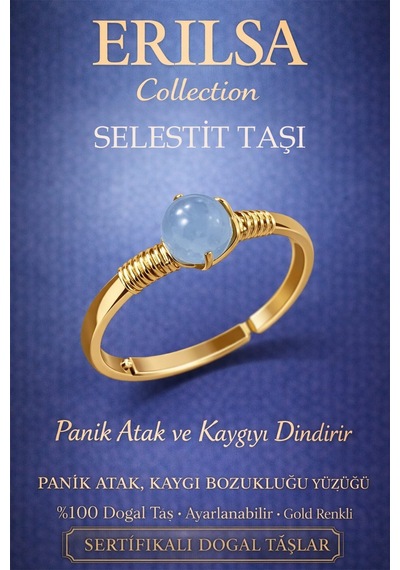 Sertifikalı Panik Atak Ve Kaygı Denge Yüzüğü Selestit Taşı Ayar Çok Renkli