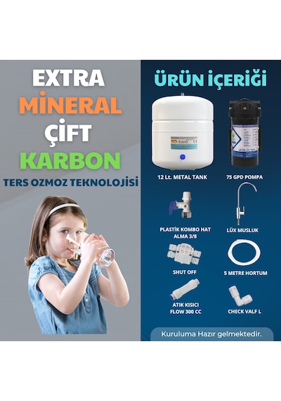 13 Aşamalı 12 Litre Kapalı Kasa Pompalı Su Arıtma Cihazı - Beyaz