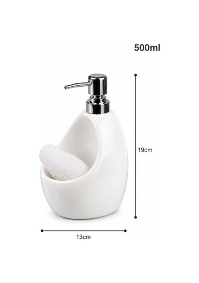 Porselen Sıvı Sabunluk 500 Ml Sünger Hazneli Krom Pompalı Şık Mutfak Ve Banyo Sabunluk Beyaz