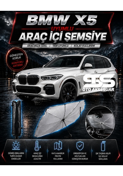 Bmw X5 Araç Ön Cam Güneşliği Katlanabilir Şemsiye Oto Güneşlik Uv Korumalı Gölgelik Araba Oto Şemsiyesi