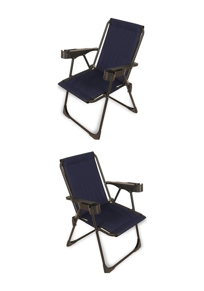 2 Adet Kamp Sandalyesi, Katlanır Kamp Sandalyesi, Bardaklıklı Kamp Sandalyesi,plaj Piknik Sandalyesi Lacivert